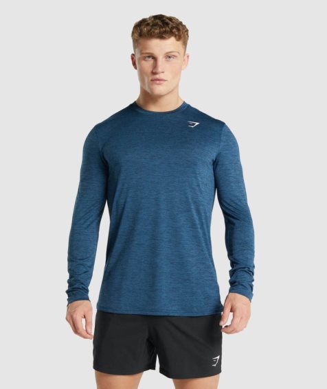 Men's Gymshark Arrival Marl Long Sleeve T-Shirts Navy | NZ 6LYRGK